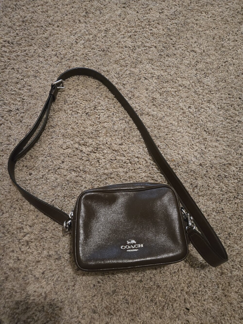 Coach Dark Brown Leather Bag with Silver Hardware